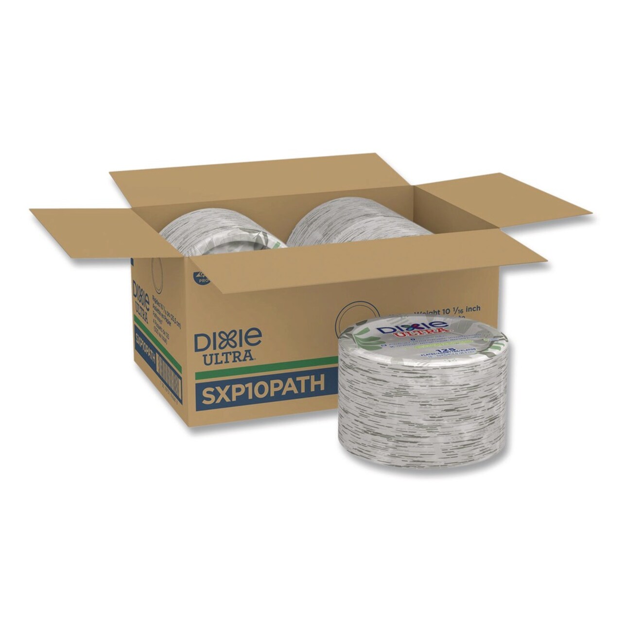 Dixie Pathways 10.13 in. Diameter Heavyweight WiseSize Paper Plates with Soak Proof Shield - Green/Burgundy (500/Carton)